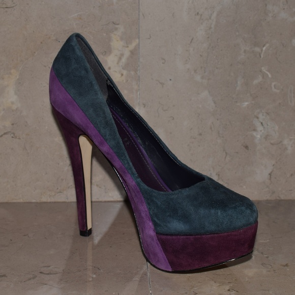 Blue and Purple Patchwork Platform High Heels - Picture 2 of 7